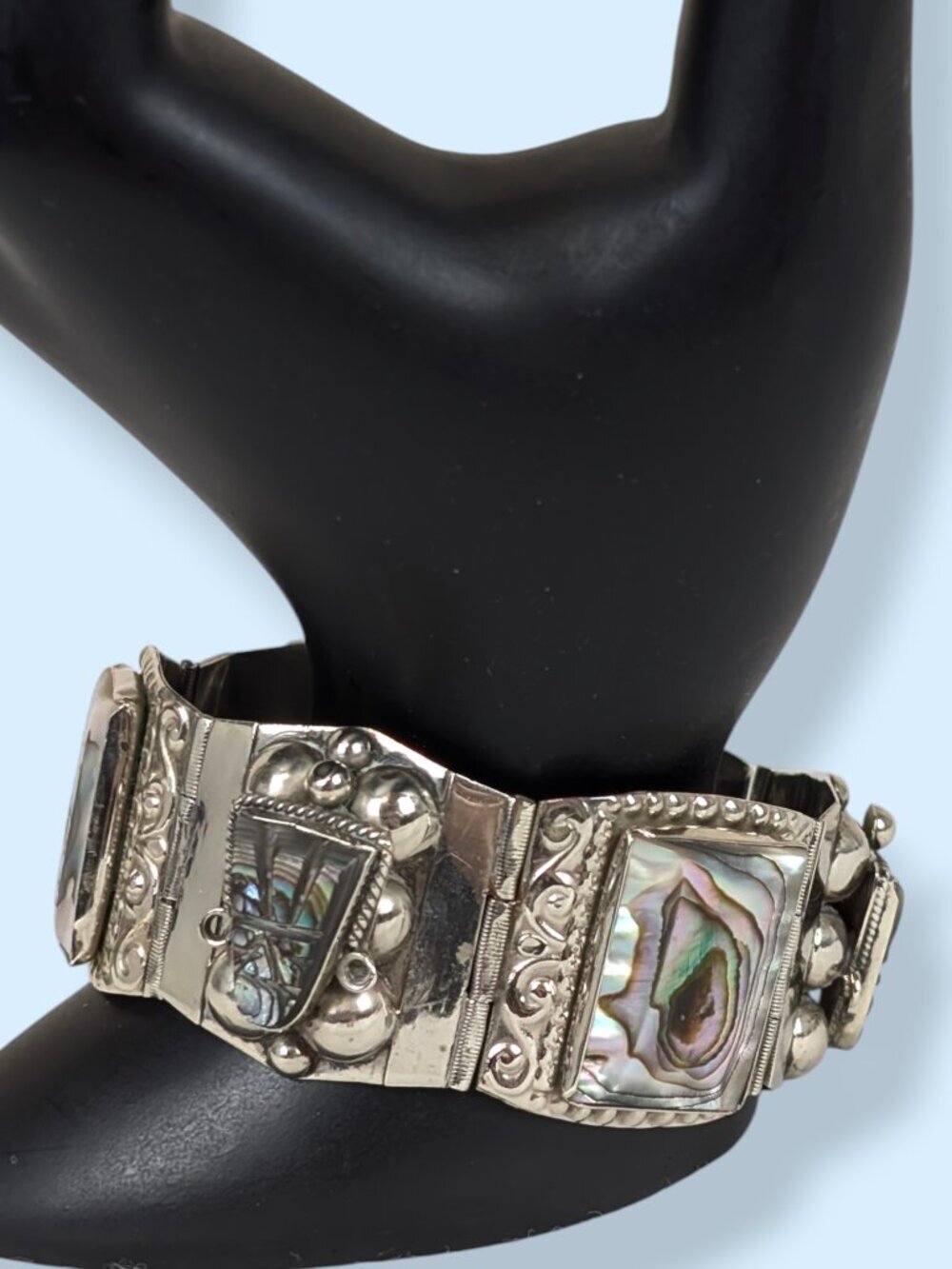 V. Taxco Mexico Sterling & Abalone Panel Bracelet